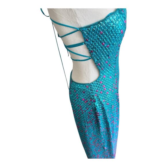 VTG Y2K Cassandra Stone Sequin Evening Gown Dress Blue Pink Strapless Ombré 8 - Picture 5 of 14